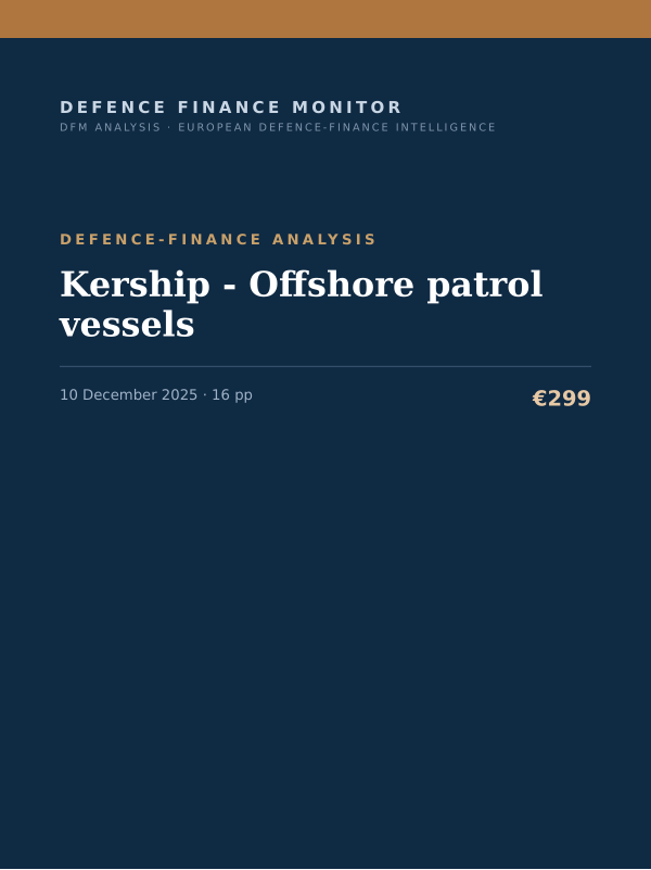 Cover of the DFM report “Kership - Offshore patrol vessels” — Defence-Finance Analysis, 16-page PDF
