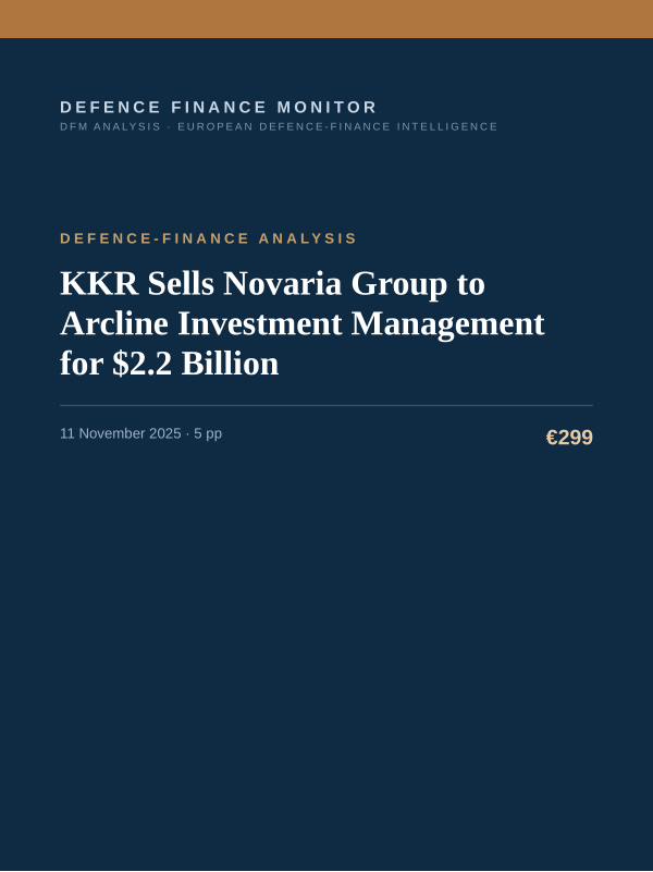 Cover of the DFM report “KKR Sells Novaria Group to Arcline Investment Management for $2.2 Billion” — Defence-Finance Analysis, 5-page PDF