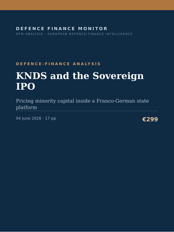 Cover of the DFM report “KNDS and the Sovereign IPO” — Defence-Finance Analysis, 17-page PDF