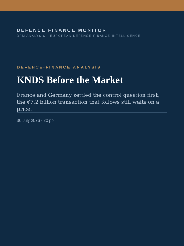 Cover of the DFM report “KNDS Before the Market” — Defence-Finance Analysis, 20-page PDF