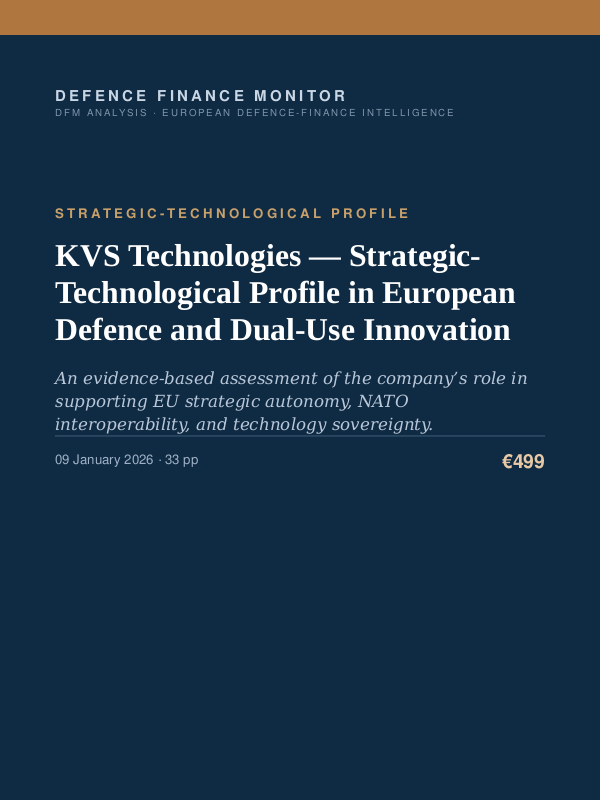 Cover of the DFM report “KVS Technologies — Strategic-Technological Profile in European Defence and Dual-Use Innovation” — Strategic-Technological Profile, 33-page PDF