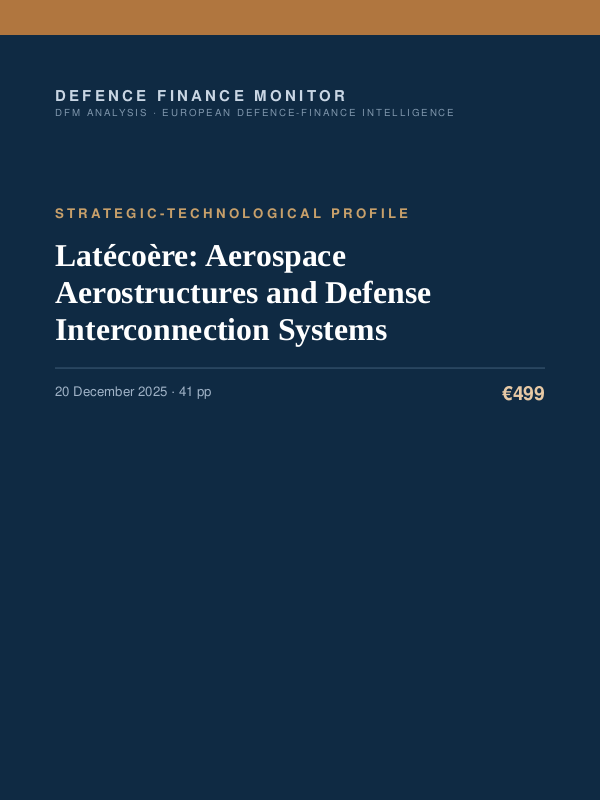 Cover of the DFM report “Latécoère: Aerospace Aerostructures and Defense Interconnection Systems” — Strategic-Technological Profile, 41-page PDF