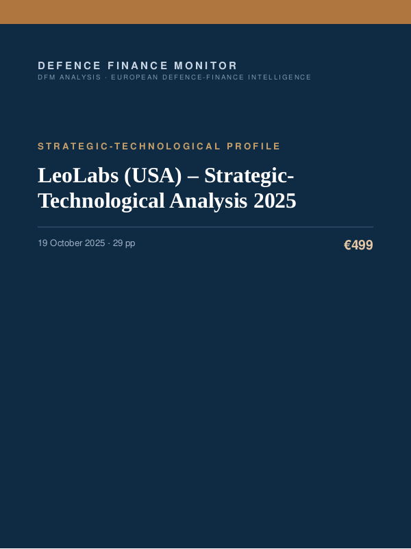 Cover of the DFM report “LeoLabs (USA) – Strategic-Technological Analysis 2025” — Strategic-Technological Profile, 29-page PDF