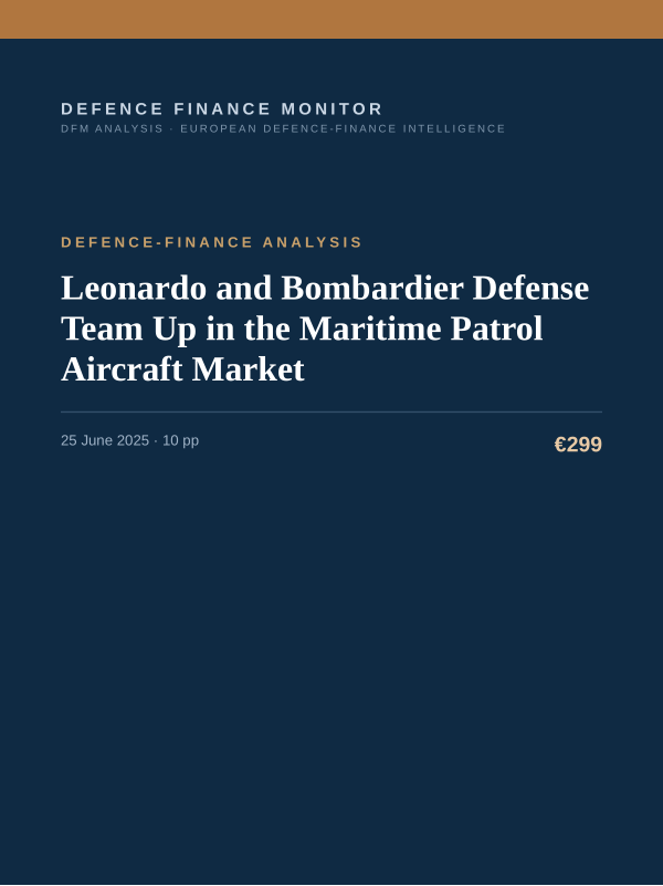 Cover of the DFM report “Leonardo and Bombardier Defense Team Up in the Maritime Patrol Aircraft Market” — Defence-Finance Analysis, 10-page PDF
