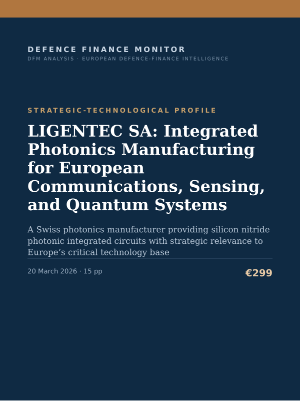 Cover of the DFM report “LIGENTEC SA: Integrated Photonics Manufacturing for European Communications, Sensing, and Quantum Systems” — Strategic-Technological Profile, 15-page PDF