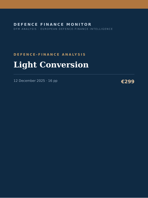 Cover of the DFM report “Light Conversion” — Defence-Finance Analysis, 16-page PDF