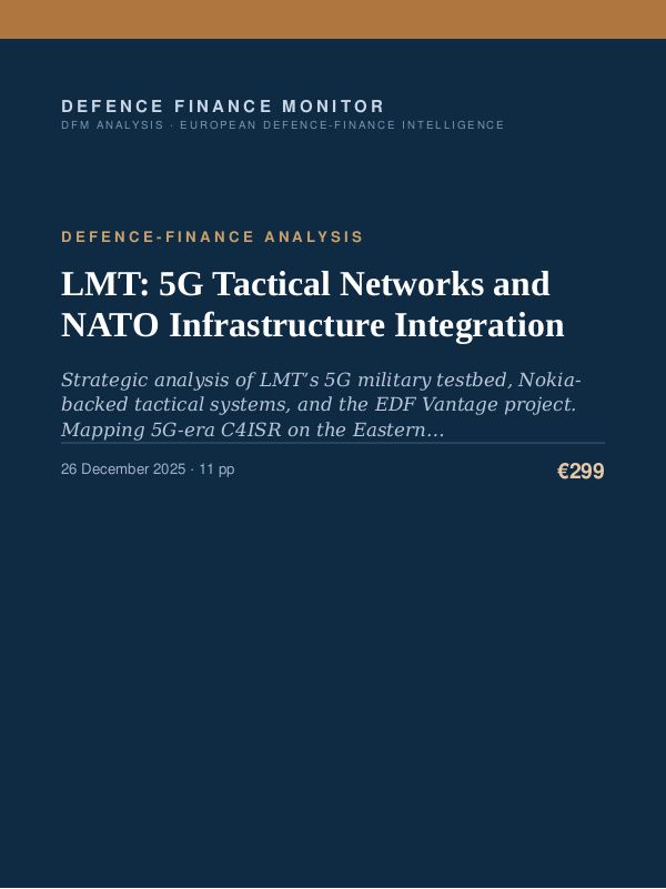 Cover of the DFM report “LMT: 5G Tactical Networks and NATO Infrastructure Integration” — Defence-Finance Analysis, 11-page PDF