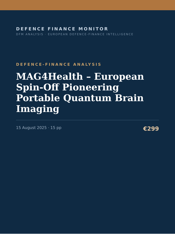 Cover of the DFM report “MAG4Health – European Spin-Off Pioneering Portable Quantum Brain Imaging” — Defence-Finance Analysis, 15-page PDF