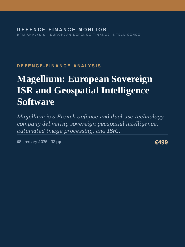 Cover of the DFM report “Magellium: European Sovereign ISR and Geospatial Intelligence Software” — Defence-Finance Analysis, 33-page PDF
