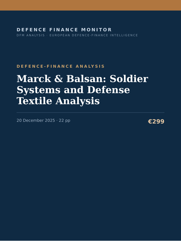 Cover of the DFM report “Marck & Balsan: Soldier Systems and Defense Textile Analysis” — Defence-Finance Analysis, 22-page PDF