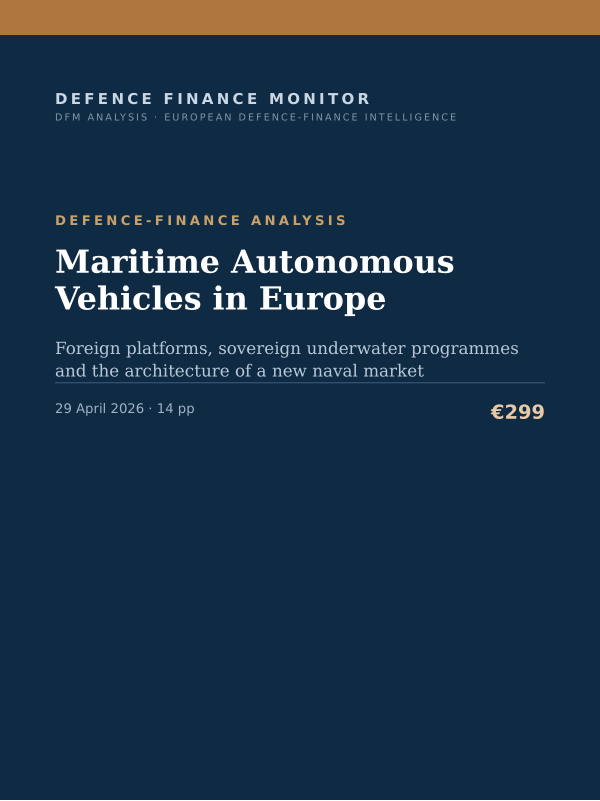 Cover of the DFM report “Maritime Autonomous Vehicles in Europe” — Defence-Finance Analysis, 14-page PDF