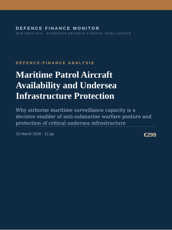 Cover of the DFM report “Maritime Patrol Aircraft Availability and Undersea Infrastructure Protection” — Defence-Finance Analysis, 12-page PDF