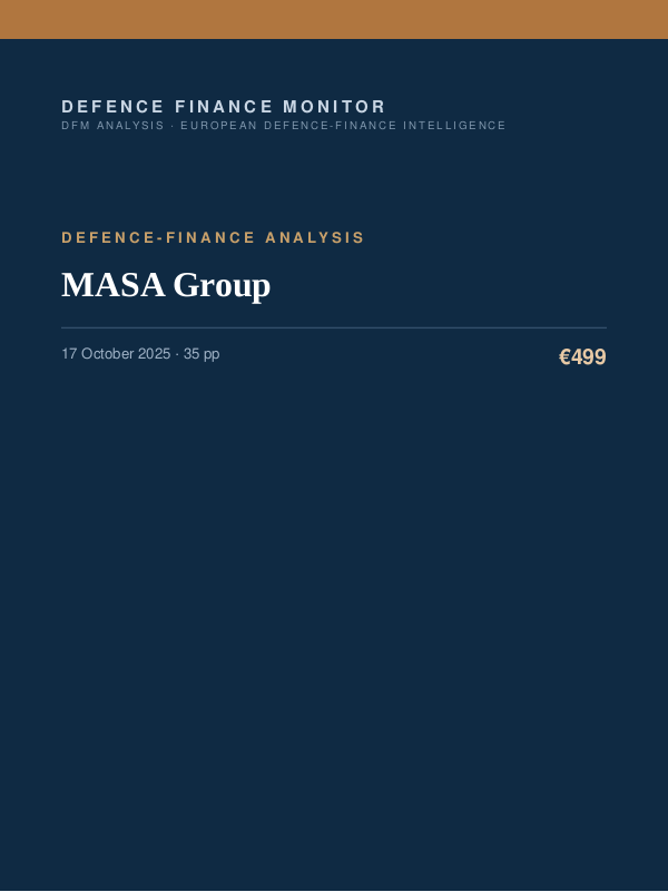 Cover of the DFM report “MASA Group” — Defence-Finance Analysis, 35-page PDF