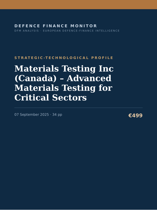 Cover of the DFM report “Materials Testing Inc (Canada) – Advanced Materials Testing for Critical Sectors” — Strategic-Technological Profile, 34-page PDF