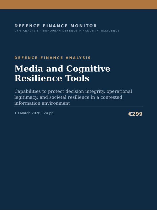 Cover of the DFM report “Media and Cognitive Resilience Tools” — Defence-Finance Analysis, 24-page PDF