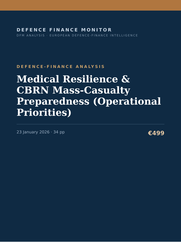 Cover of the DFM report “Medical Resilience & CBRN Mass-Casualty Preparedness (Operational Priorities)” — Defence-Finance Analysis, 34-page PDF