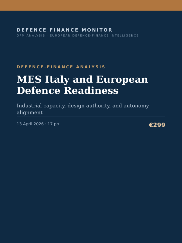 Cover of the DFM report “MES Italy and European Defence Readiness” — Defence-Finance Analysis, 17-page PDF