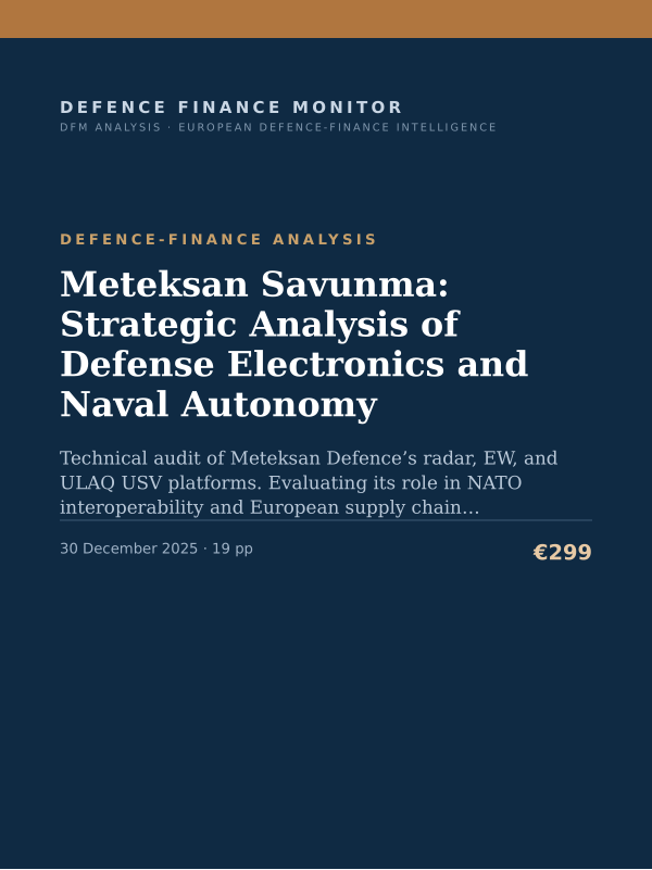 Cover of the DFM report “Meteksan Savunma: Strategic Analysis of Defense Electronics and Naval Autonomy” — Defence-Finance Analysis, 19-page PDF