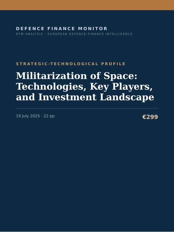 Cover of the DFM report “Militarization of Space: Technologies, Key Players, and Investment Landscape” — Strategic-Technological Profile, 22-page PDF