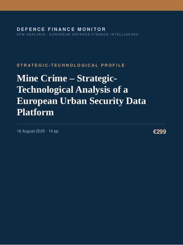 Cover of the DFM report “Mine Crime – Strategic-Technological Analysis of a European Urban Security Data Platform” — Strategic-Technological Profile, 14-page PDF