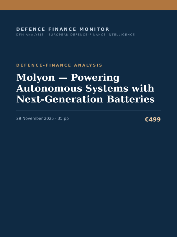 Cover of the DFM report “Molyon — Powering Autonomous Systems with Next-Generation Batteries” — Defence-Finance Analysis, 35-page PDF