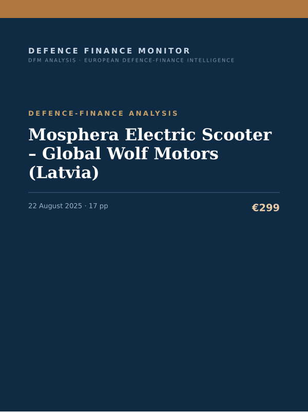 Cover of the DFM report “Mosphera Electric Scooter – Global Wolf Motors (Latvia)” — Defence-Finance Analysis, 17-page PDF