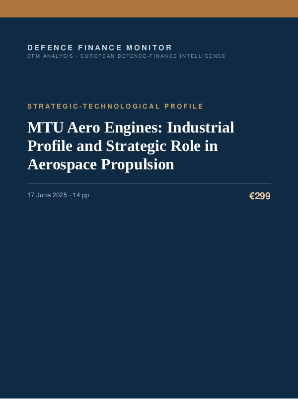 Cover of the DFM report “MTU Aero Engines: Industrial Profile and Strategic Role in Aerospace Propulsion” — Strategic-Technological Profile, 14-page PDF
