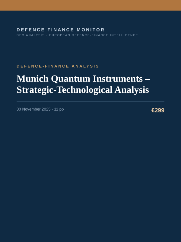 Cover of the DFM report “Munich Quantum Instruments – Strategic-Technological Analysis” — Defence-Finance Analysis, 11-page PDF