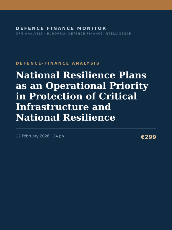 Cover of the DFM report “National Resilience Plans as an Operational Priority in Protection of Critical Infrastructure and National Resilience” — Defence-Finance Analysis, 24-page PDF
