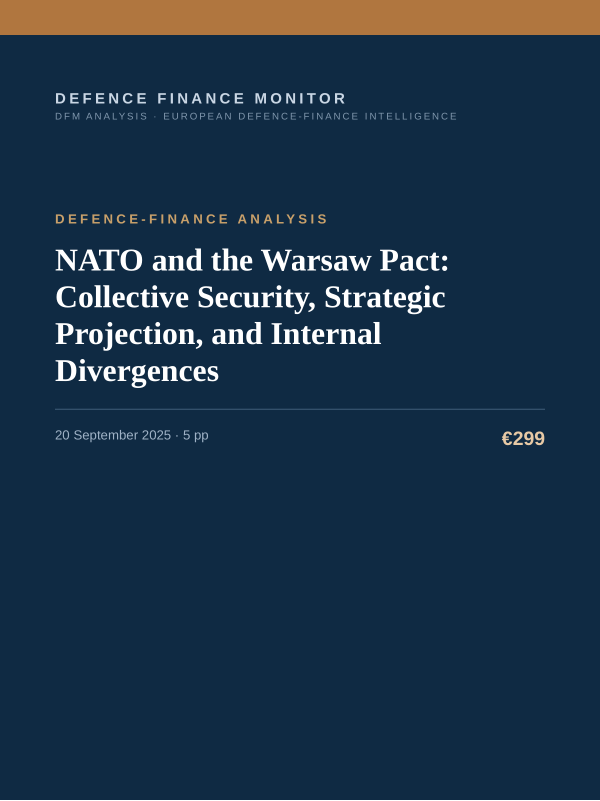 Cover of the DFM report “NATO and the Warsaw Pact: Collective Security, Strategic Projection, and Internal Divergences” — Defence-Finance Analysis, 5-page PDF