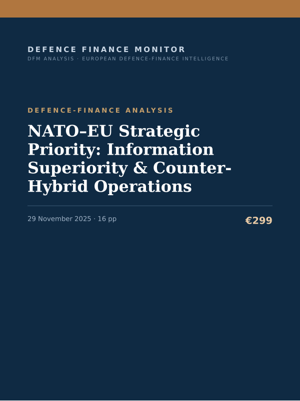Cover of the DFM report “NATO–EU Strategic Priority: Information Superiority & Counter-Hybrid Operations” — Defence-Finance Analysis, 16-page PDF