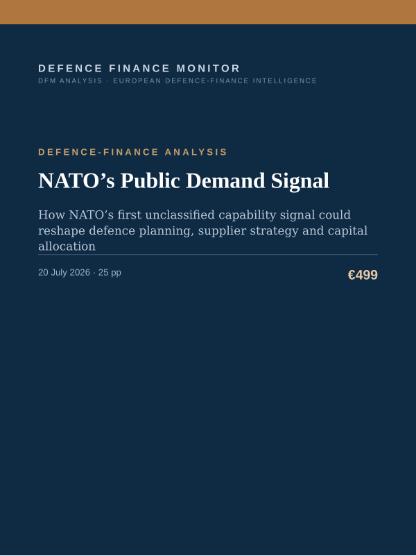 Cover of the DFM report “NATO’s Public Demand Signal” — Defence-Finance Analysis, 25-page PDF