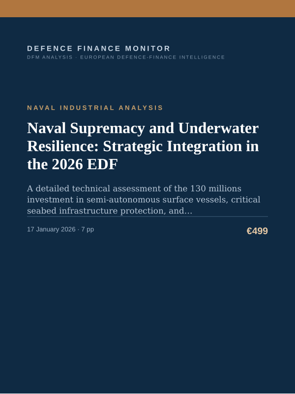 Cover of the DFM report “Naval Supremacy and Underwater Resilience: Strategic Integration in the 2026 EDF” — Naval Industrial Analysis, 7-page PDF
