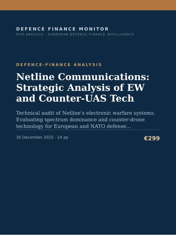 Cover of the DFM report “Netline Communications: Strategic Analysis of EW and Counter-UAS Tech” — Defence-Finance Analysis, 14-page PDF