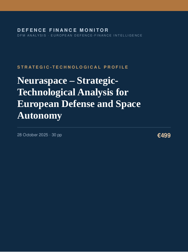 Cover of the DFM report “Neuraspace – Strategic-Technological Analysis for European Defense and Space Autonomy” — Strategic-Technological Profile, 30-page PDF