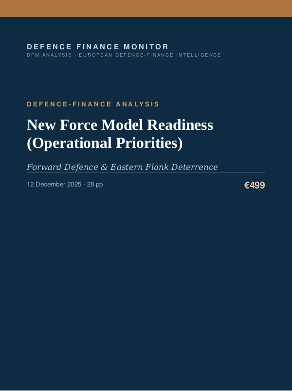 Cover of the DFM report “New Force Model Readiness (Operational Priorities)” — Defence-Finance Analysis, 28-page PDF