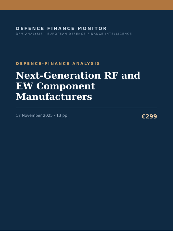 Cover of the DFM report “Next-Generation RF and EW Component Manufacturers” — Defence-Finance Analysis, 13-page PDF