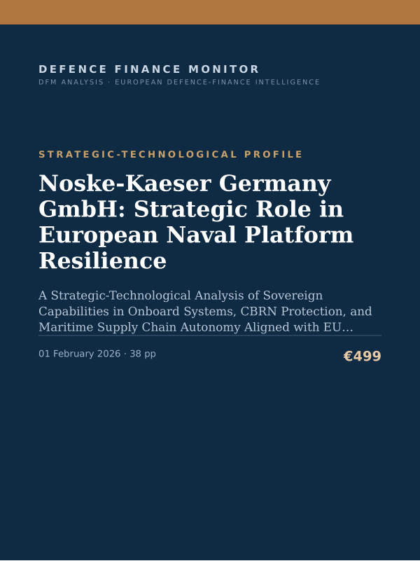Cover of the DFM report “Noske-Kaeser Germany GmbH: Strategic Role in European Naval Platform Resilience” — Strategic-Technological Profile, 38-page PDF