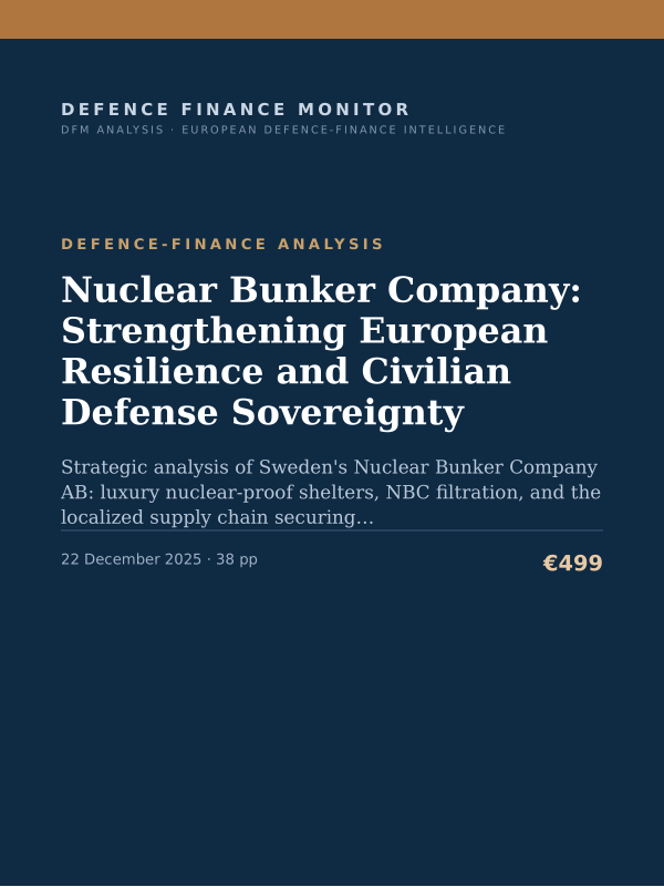 Cover of the DFM report “Nuclear Bunker Company: Strengthening European Resilience and Civilian Defense Sovereignty” — Defence-Finance Analysis, 38-page PDF