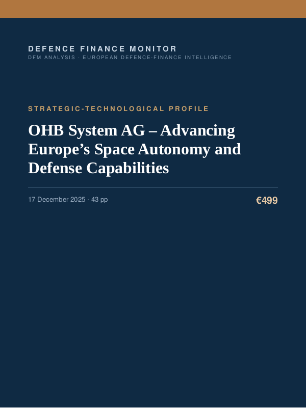 Cover of the DFM report “OHB System AG – Advancing Europe’s Space Autonomy and Defense Capabilities” — Strategic-Technological Profile, 43-page PDF