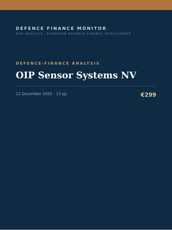 Cover of the DFM report “OIP Sensor Systems NV” — Defence-Finance Analysis, 13-page PDF