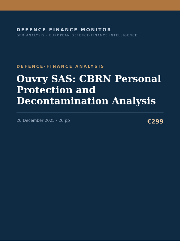 Cover of the DFM report “Ouvry SAS: CBRN Personal Protection and Decontamination Analysis” — Defence-Finance Analysis, 26-page PDF