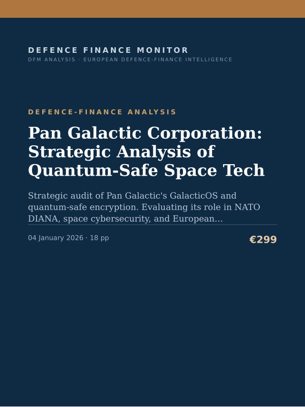 Cover of the DFM report “Pan Galactic Corporation: Strategic Analysis of Quantum-Safe Space Tech” — Defence-Finance Analysis, 18-page PDF