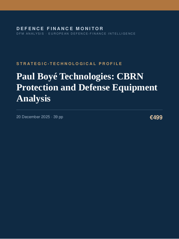 Cover of the DFM report “Paul Boyé Technologies: CBRN Protection and Defense Equipment Analysis” — Strategic-Technological Profile, 39-page PDF