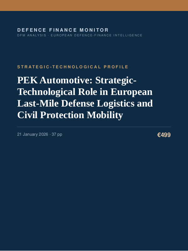 Cover of the DFM report “PEK Automotive: Strategic-Technological Role in European Last-Mile Defense Logistics and Civil Protection Mobility” — Strategic-Technological Profile, 37-page PDF