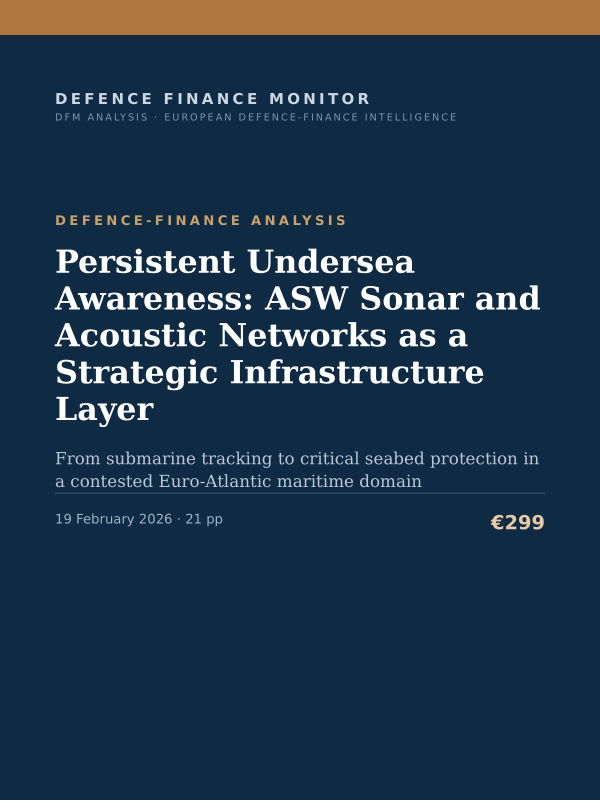 Cover of the DFM report “Persistent Undersea Awareness: ASW Sonar and Acoustic Networks as a Strategic Infrastructure Layer” — Defence-Finance Analysis, 21-page PDF