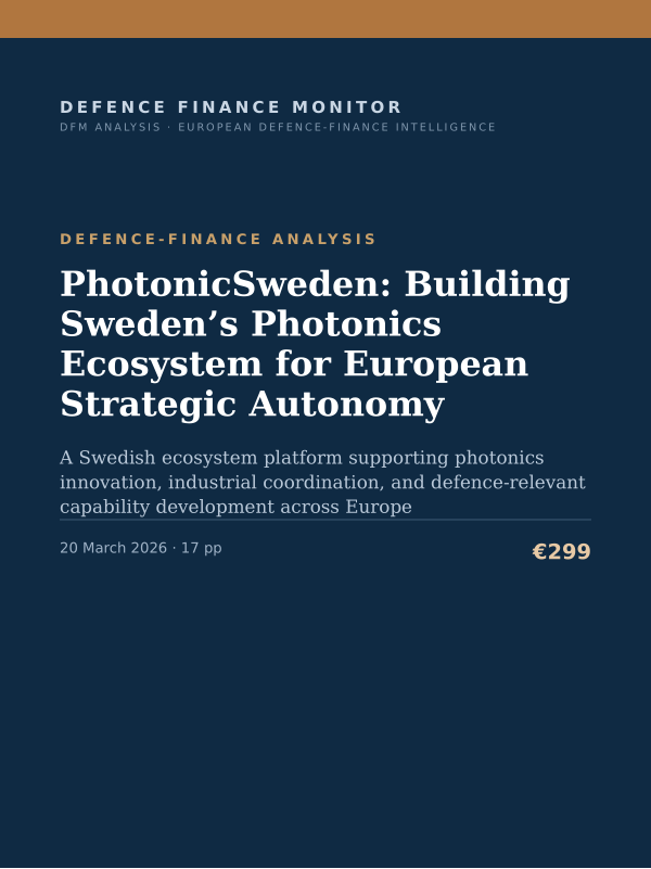 Cover of the DFM report “PhotonicSweden: Building Sweden’s Photonics Ecosystem for European Strategic Autonomy” — Defence-Finance Analysis, 17-page PDF
