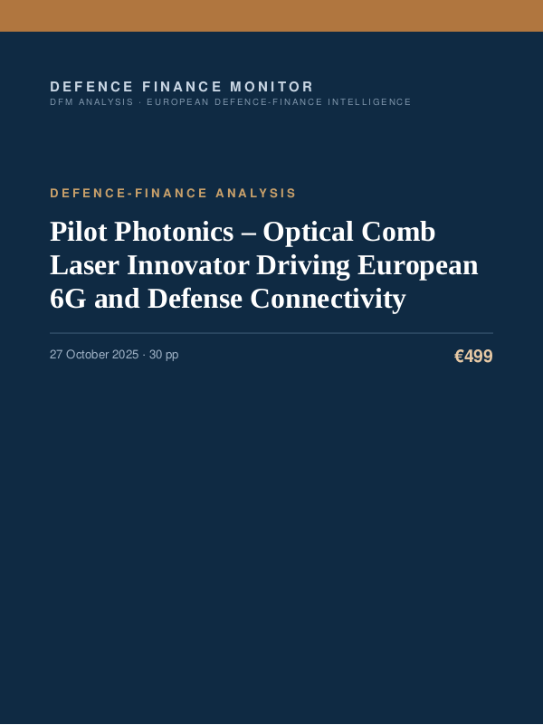 Cover of the DFM report “Pilot Photonics – Optical Comb Laser Innovator Driving European 6G and Defense Connectivity” — Defence-Finance Analysis, 30-page PDF