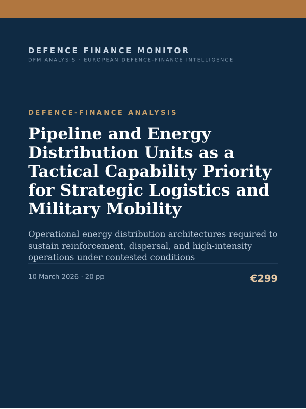 Cover of the DFM report “Pipeline and Energy Distribution Units as a Tactical Capability Priority for Strategic Logistics and Military Mobility” — Defence-Finance Analysis, 20-page PDF
