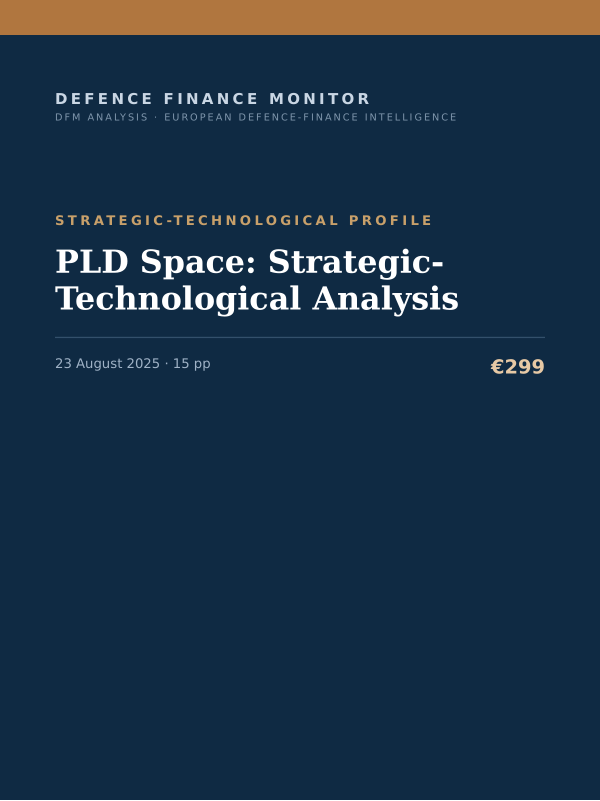 Cover of the DFM report “PLD Space: Strategic-Technological Analysis” — Strategic-Technological Profile, 15-page PDF